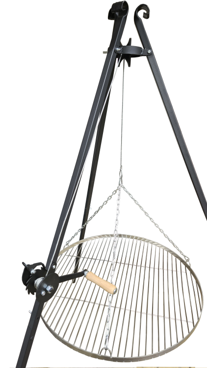 Grill Trójnóg Ogrodowy 185 cm ruszt nierdzewny regulowany kołowrotek