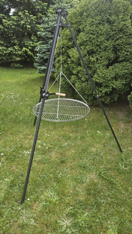 Grill Trójnóg Ogrodowy 185 cm ruszt nierdzewny regulowany kołowrotek