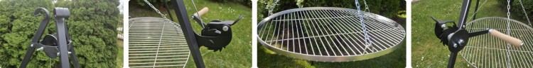 Grill Trójnóg Ogrodowy 185 cm ruszt nierdzewny regulowany kołowrotek