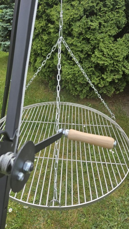 Grill Trójnóg Ogrodowy 185 cm ruszt nierdzewny regulowany kołowrotek