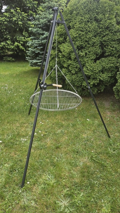 Grill Trójnóg Ogrodowy 185 cm ruszt nierdzewny regulowany kołowrotek