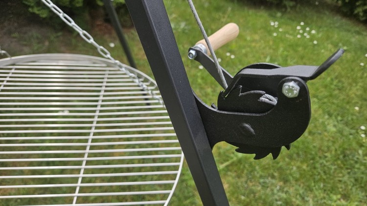 Grill Trójnóg Ogrodowy 185 cm ruszt nierdzewny regulowany kołowrotek