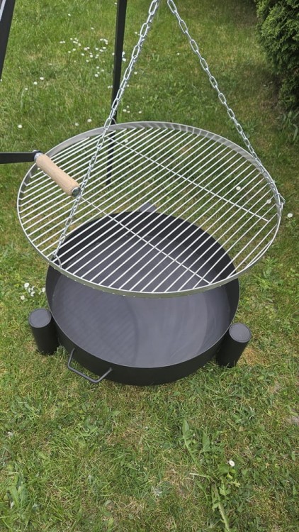 GRILL OGRODOWY NA TRÓJNOGU RUSZT NIERDZEWNY PALENISKO