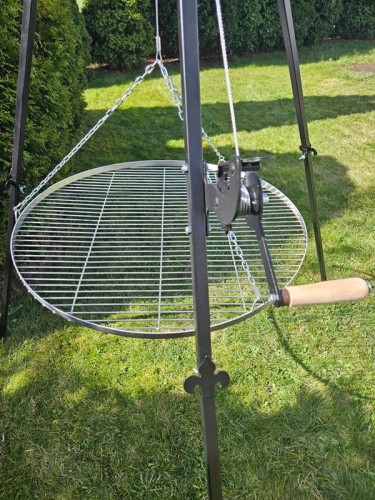 Trójnóg grill ogrodowy nad ognisko wysoki 210 ruszt nierdzewny 80 cm