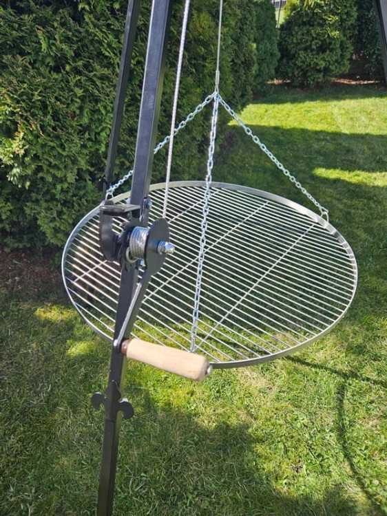 Trójnóg grill ogrodowy nad ognisko wysoki 210 ruszt nierdzewny 80 cm