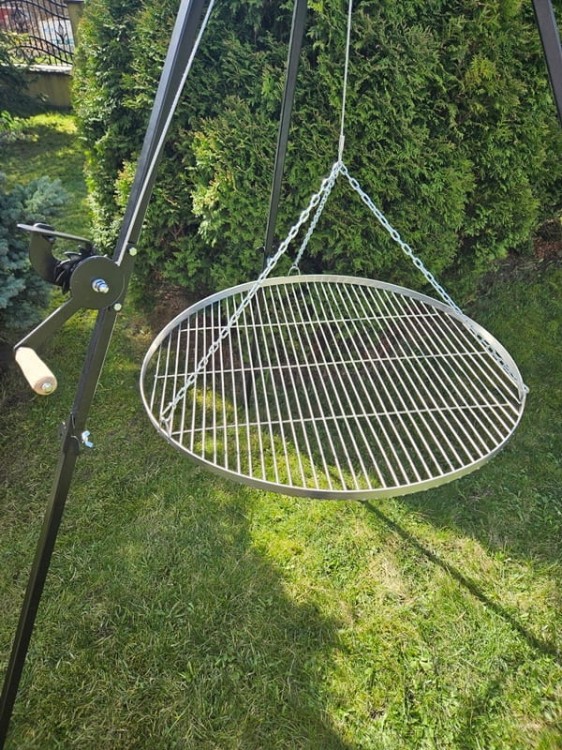 Trójnóg grill ogrodowy nad ognisko wysoki 210 ruszt nierdzewny 80 cm