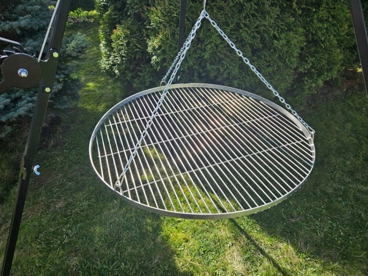 Trójnóg grill ogrodowy nad ognisko wysoki 210 ruszt nierdzewny 80 cm