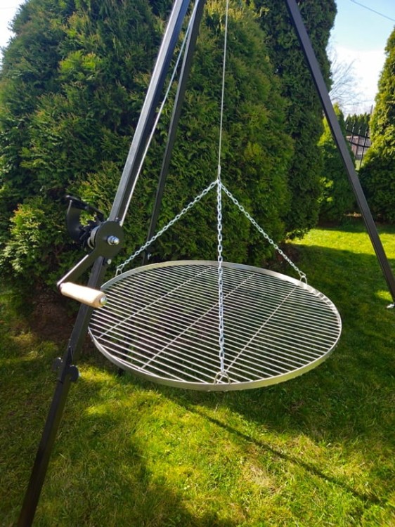Trójnóg grill ogrodowy nad ognisko wysoki 210 ruszt nierdzewny 80 cm