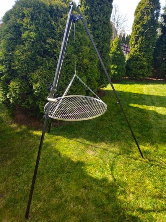 Trójnóg grill ogrodowy nad ognisko wysoki 210 ruszt nierdzewny 80 cm