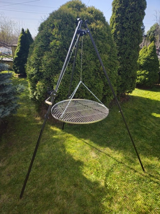 Trójnóg grill ogrodowy nad ognisko wysoki 210 ruszt nierdzewny 80 cm