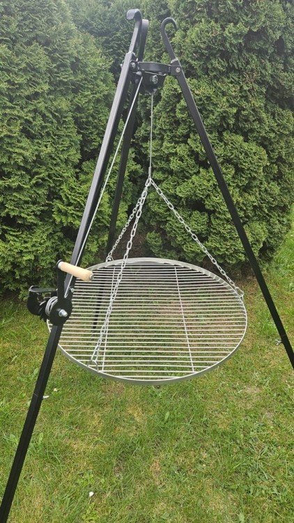GRILL TRÓJNÓG OGRODOWY OGNISKOWY 191 STOJAK I RUSZT NIERDZEWNY NAD OGNISKO