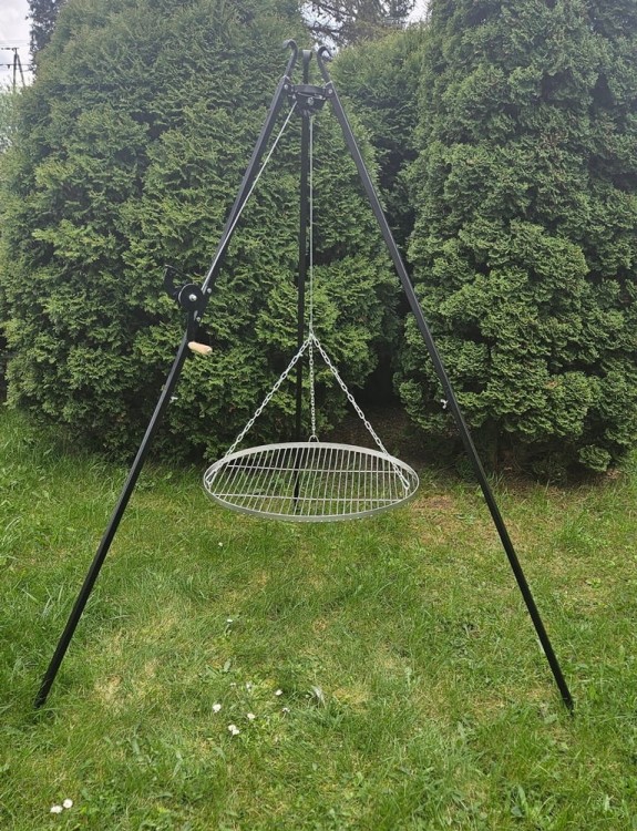 GRILL TRÓJNÓG OGRODOWY OGNISKOWY 191 STOJAK I RUSZT NIERDZEWNY NAD OGNISKO