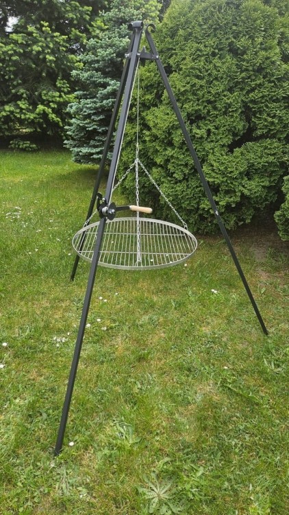 GRILL TRÓJNÓG OGRODOWY nad ognisko ruszt nierdzewny palenisko komplet
