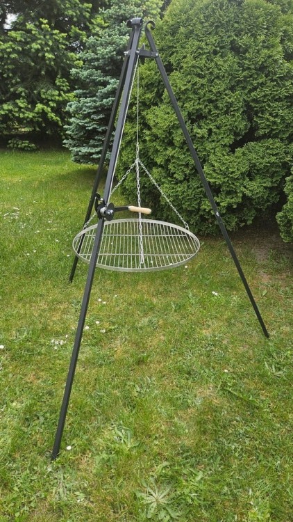 GRILL TRÓJNÓG OGRODOWY nad ognisko ruszt nierdzewny palenisko komplet
