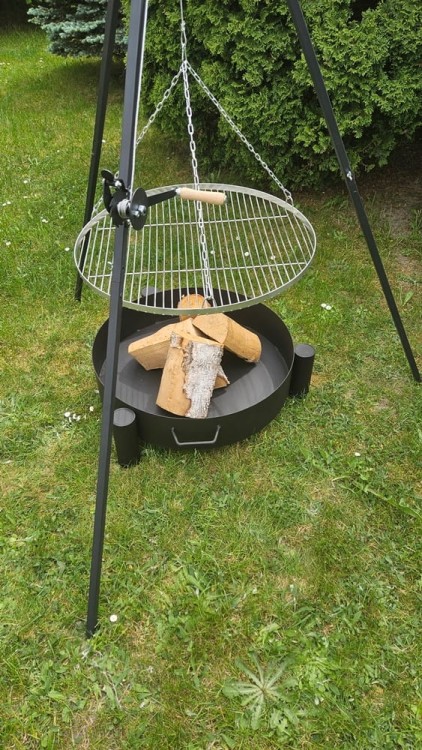 GRILL TRÓJNÓG OGRODOWY nad ognisko ruszt nierdzewny palenisko komplet
