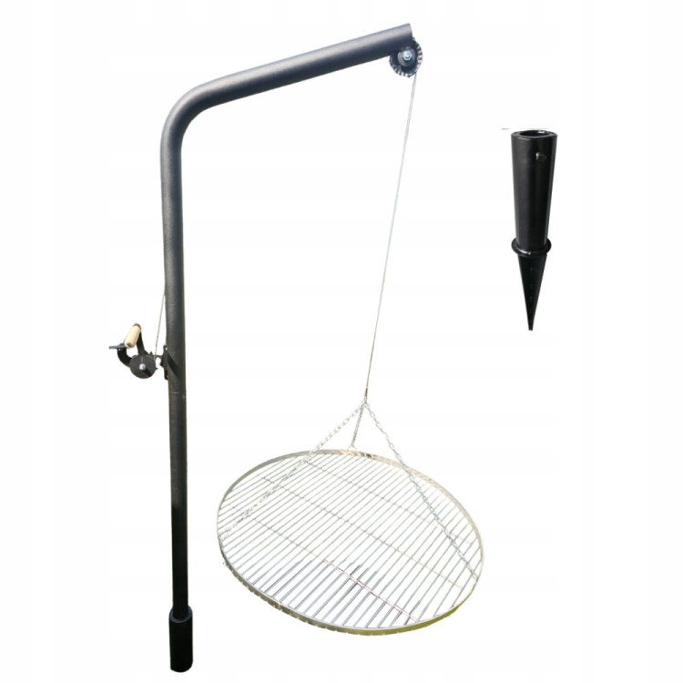 Żuraw Grill Ogrodowy z wysiegnikiem z rusztem nierdzewnym fi 80 cm uchwyt