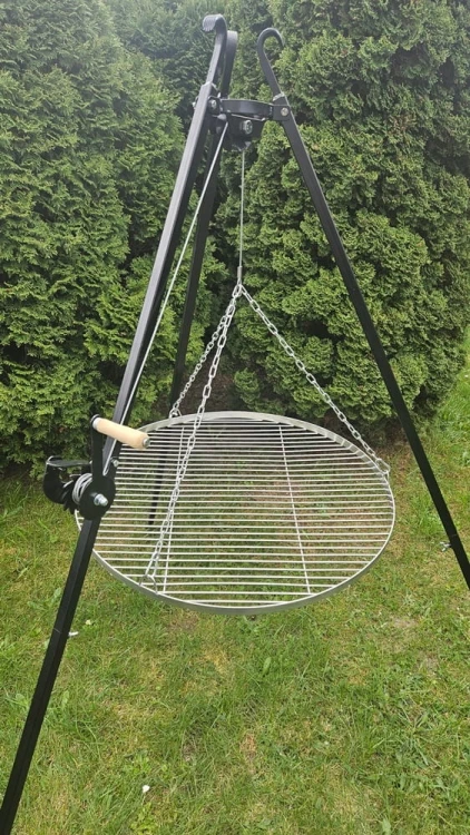 GRILL TRÓJNÓG OGRODOWY OGNISKOWY 191 STOJAK I RUSZT NIERDZEWNY NAD OGNISKO