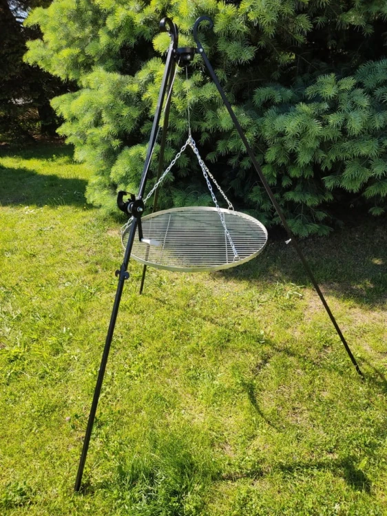 GRILL TRÓJNÓG OGRODOWY OGNISKOWY 191 STOJAK I RUSZT NIERDZEWNY NAD OGNISKO