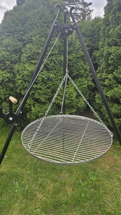 GRILL TRÓJNÓG OGRODOWY OGNISKOWY 191 STOJAK I RUSZT NIERDZEWNY NAD OGNISKO