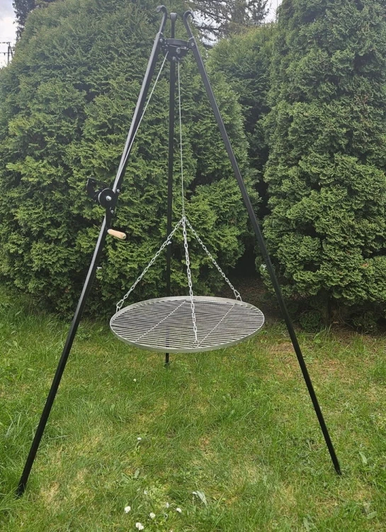 GRILL TRÓJNÓG OGRODOWY OGNISKOWY 191 STOJAK I RUSZT NIERDZEWNY NAD OGNISKO