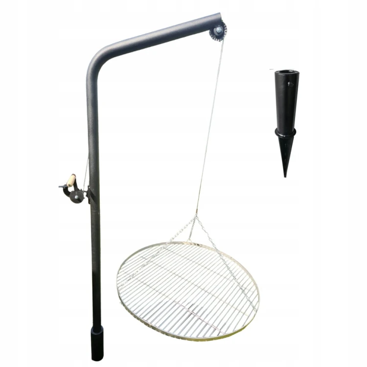 Żuraw Grill Ogrodowy z wysiegnikiem z rusztem nierdzewnym fi 80 cm uchwyt